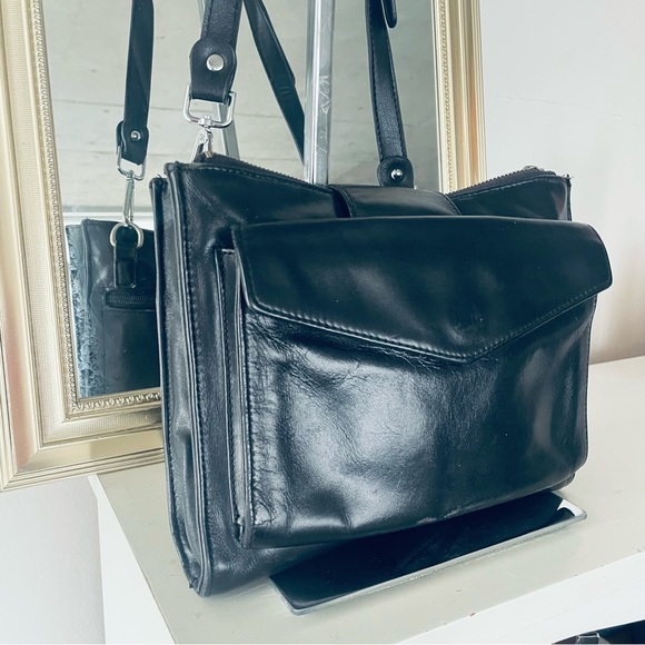 DANIER BLACK LEATHER CROSSBODY BAG SHOULDER WOMEN VINTAGE BAG - Picture 2 of 12